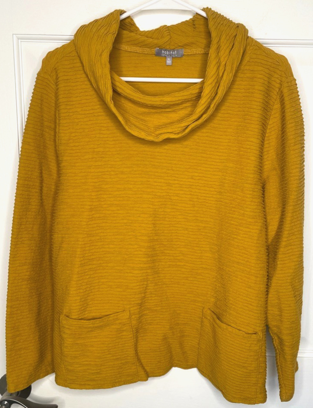 Habitat Women's Textured Cowl Neck Pullover Top Sz XL Cotton Long Sleeve Boho